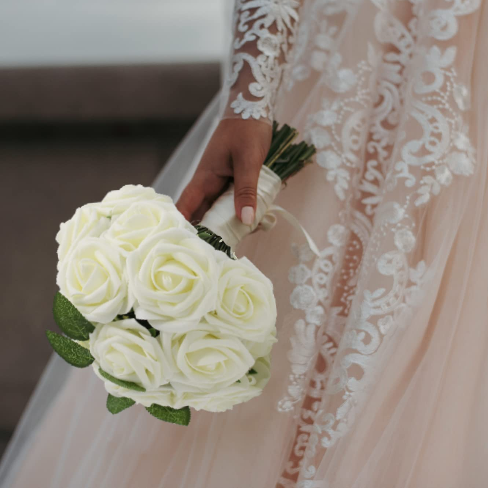 Artificial White Roses Bouquets Box Set