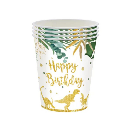 Gold Dino Birthday Party Paper Cups Set