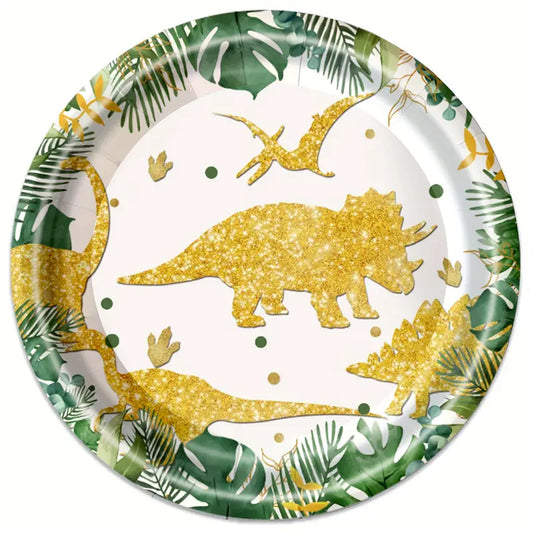 Gold Dino Birthday Party Tableware Set