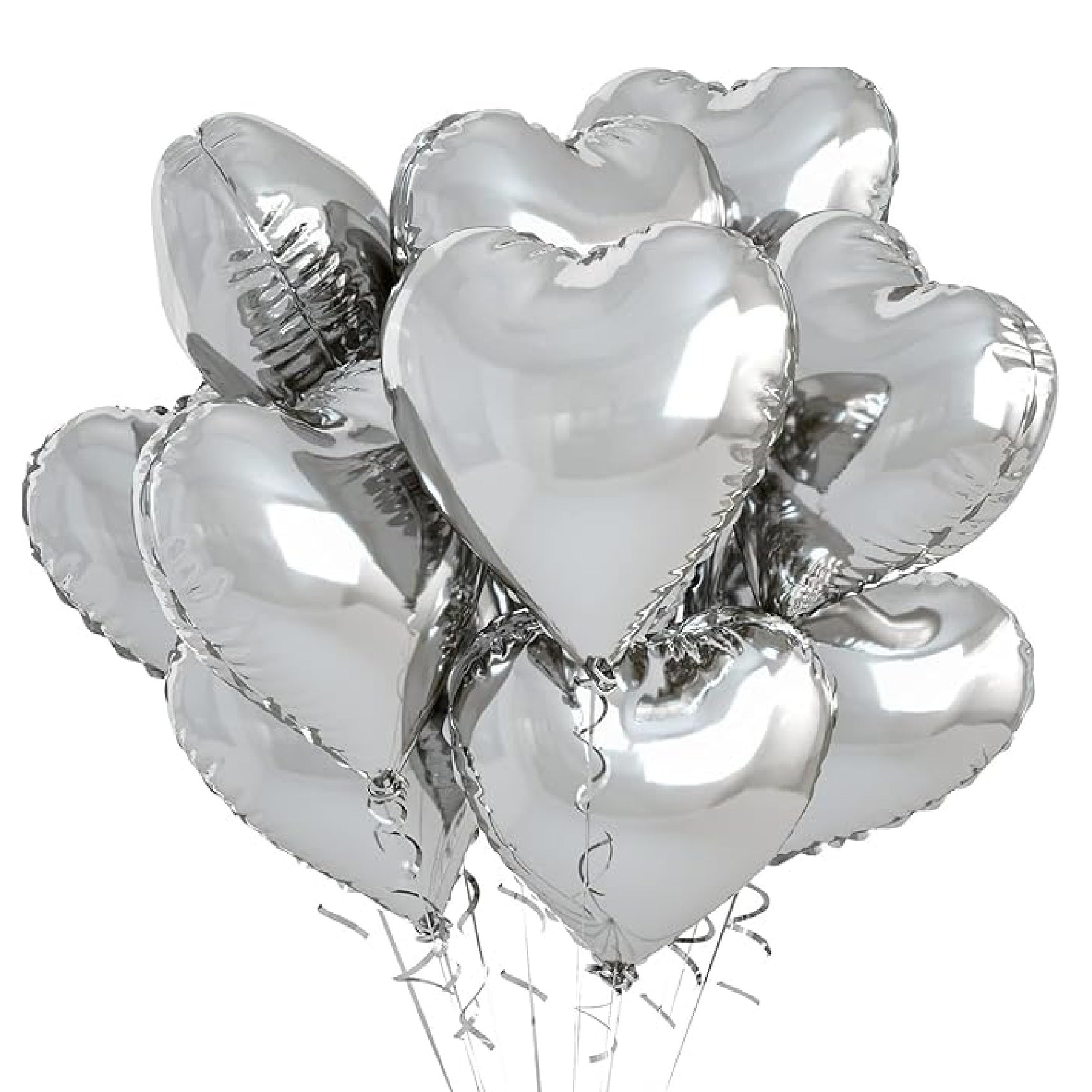Heart Shape Helium Silver Foil Balloon Bouquet - 10 Pcs