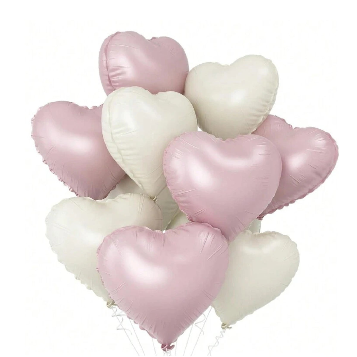 Heart Shape Helium Pink Pastel & White Foil Balloon Bouquet - 10 Pcs