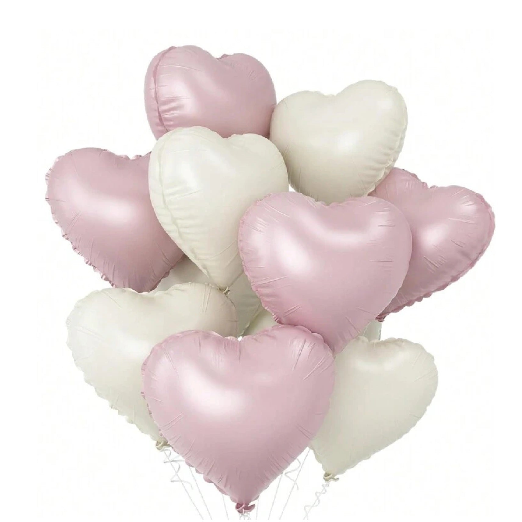 Heart Shape Helium Pink Pastel & White Foil Balloon Bouquet - 10 Pcs