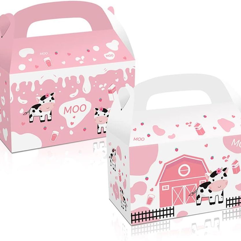 Pink Farm Animals Candy Party Favor Boxes Set