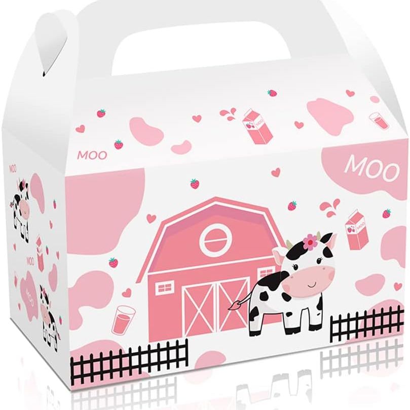 Pink Farm Animals Candy Party Favor Boxes Set