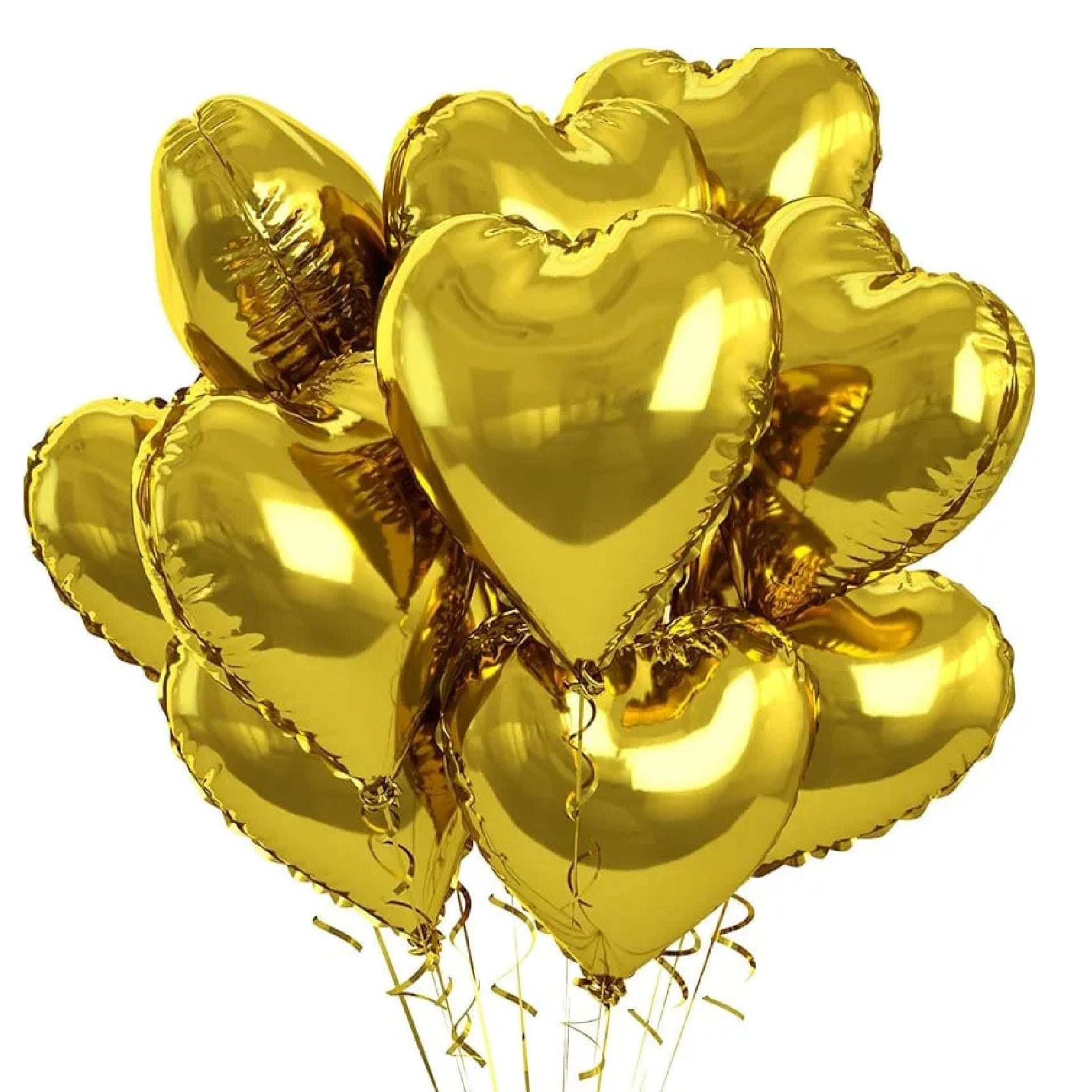 Heart Shape Helium Gold Foil Balloon Bouquet - 10 Pcs