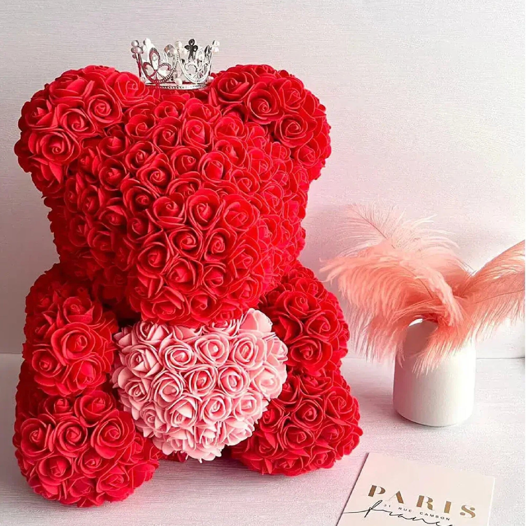 Artificial Red Rose Bear with Pink Heart Rose