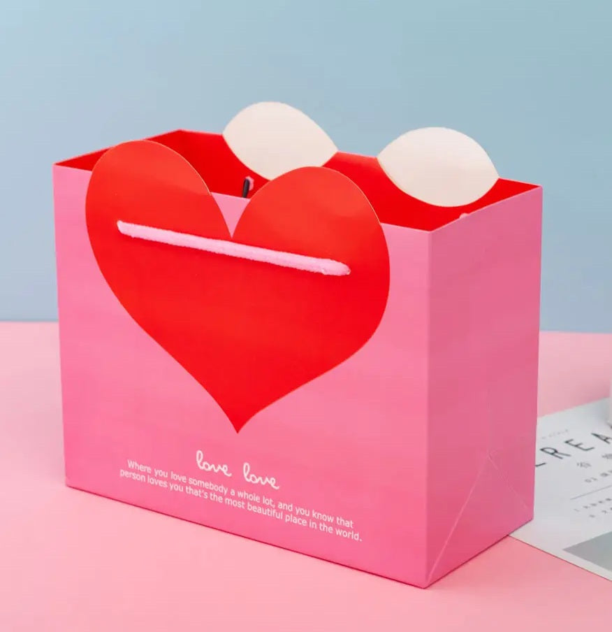 Love Heart Paper Gift Bag - Pink