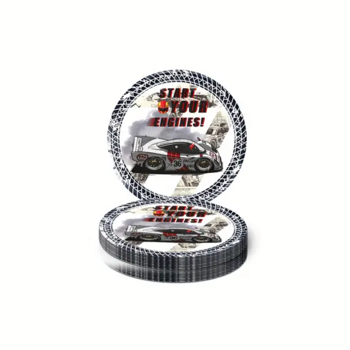 Start Your Engine-Race Car Theme 7 Inch Paper Plates Set