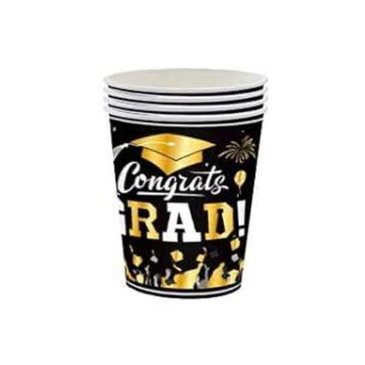 Gold and Black 2024 Graduation Theme Party Paper Cups Set