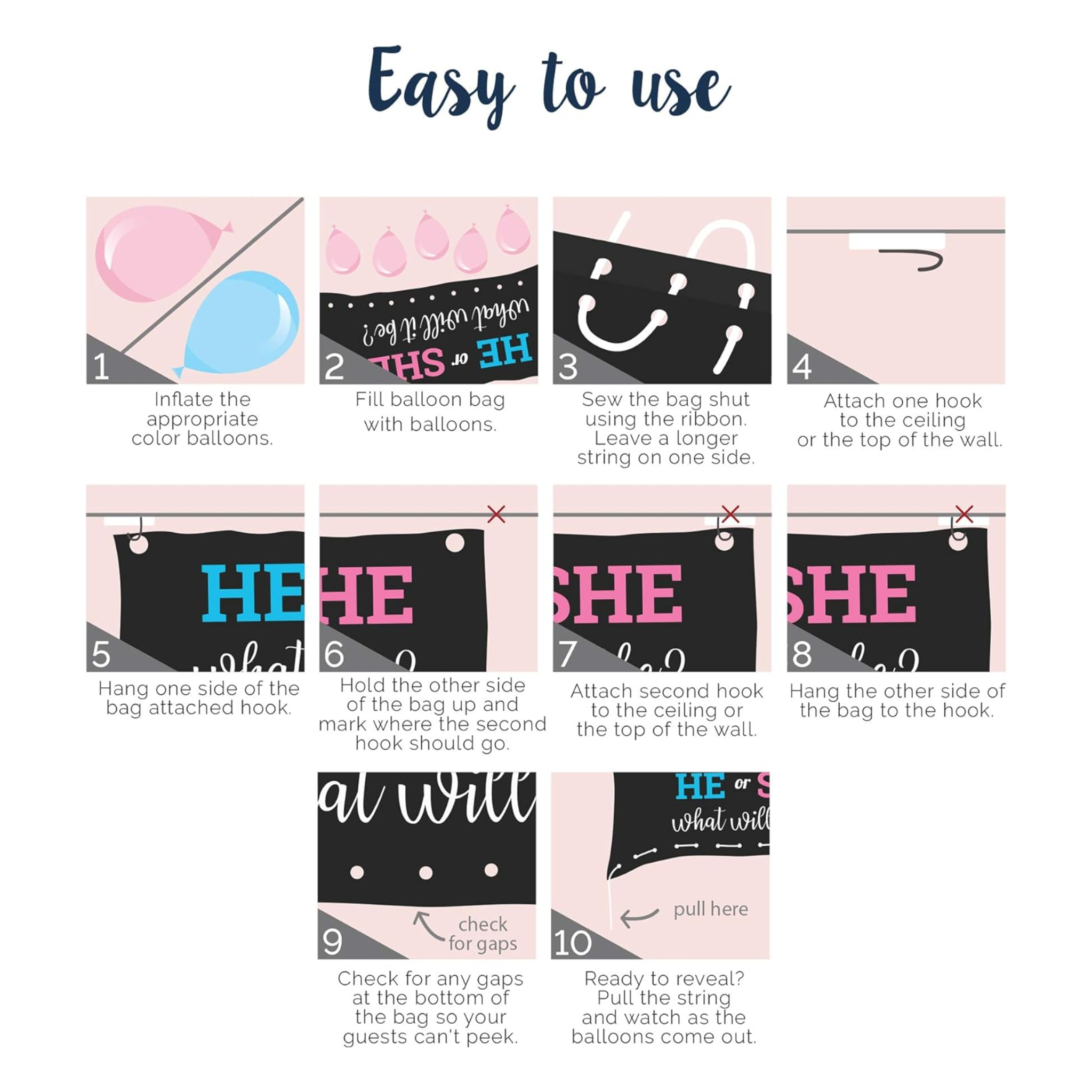 He or She Gender Reveal Balloon Drop Bag Set