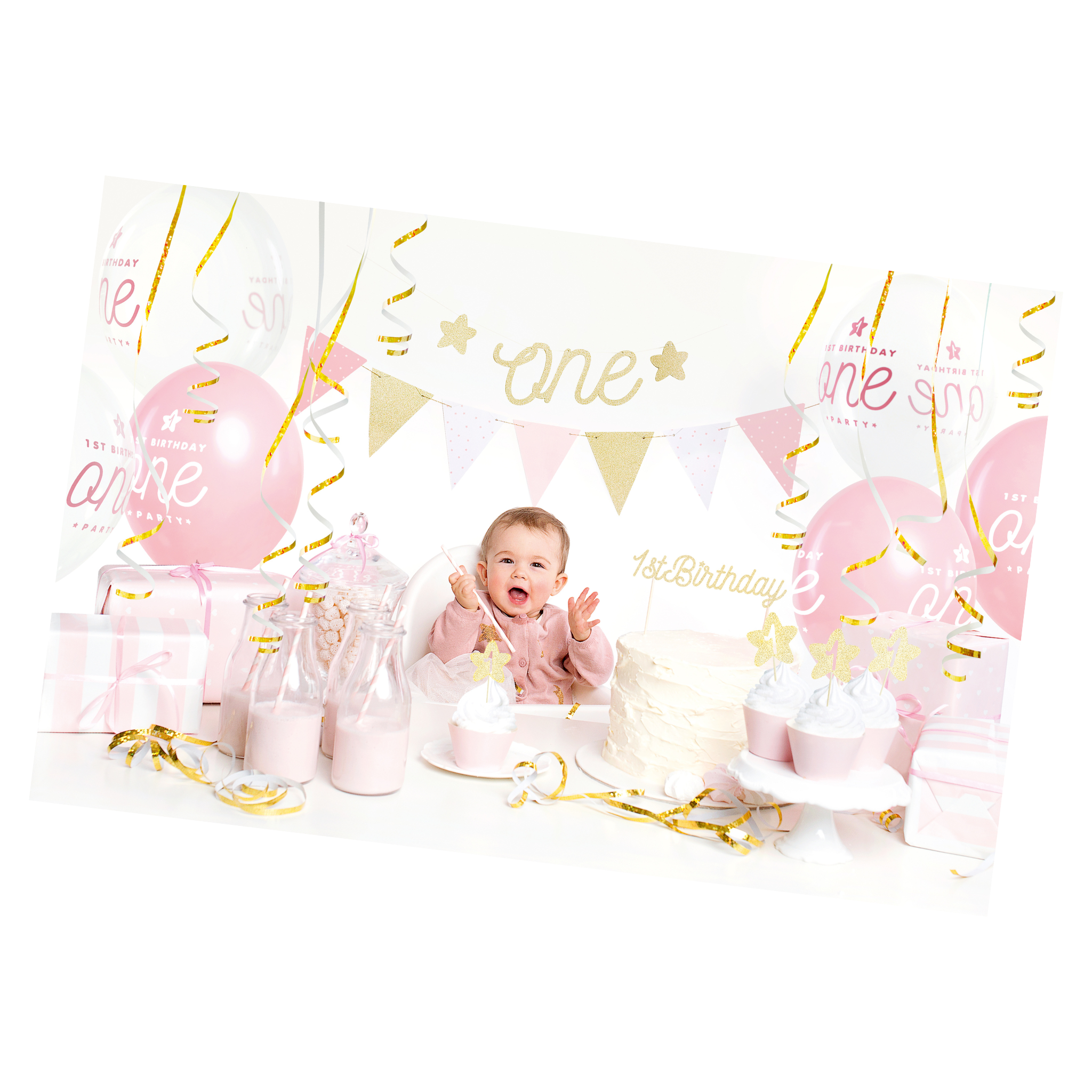 1st Birthday Decorations Set - Pink and Gold Theme