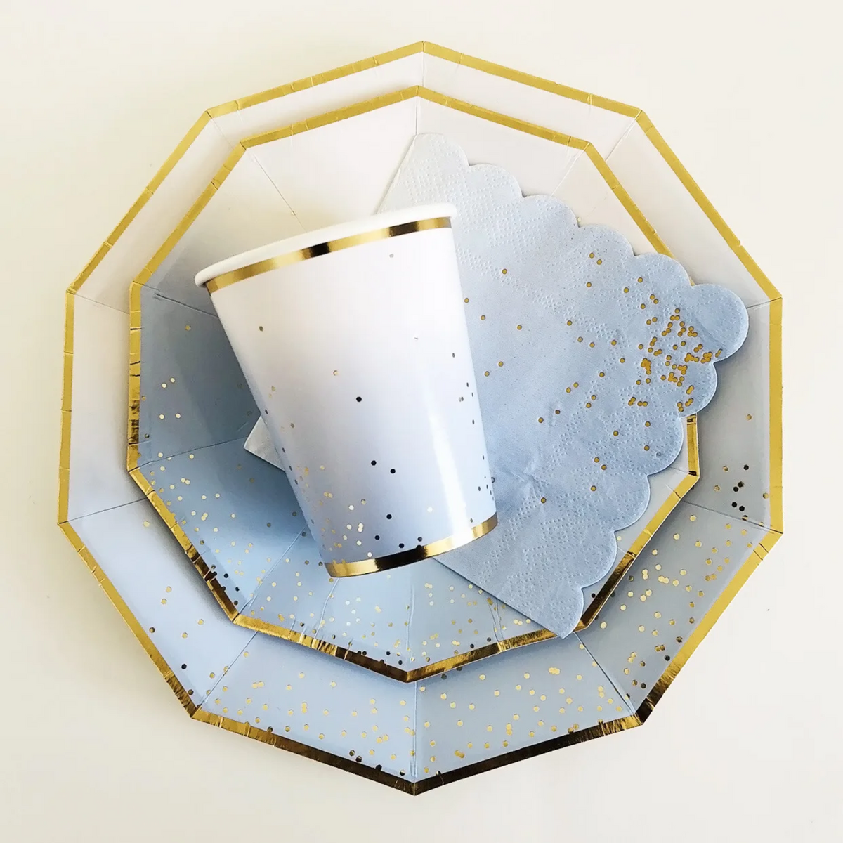 Blue Ombre with Gold Foil Dots 9 Inch Paper Plates Set