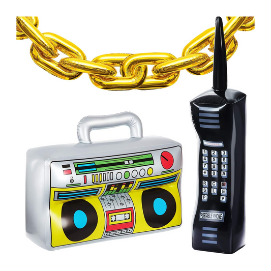 Retro Inflatable Party Pack: Boombox, Phone & Gold Chain!