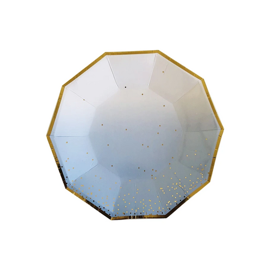 Blue Ombre with Gold Foil Dots 7 Inch Paper Plates Set