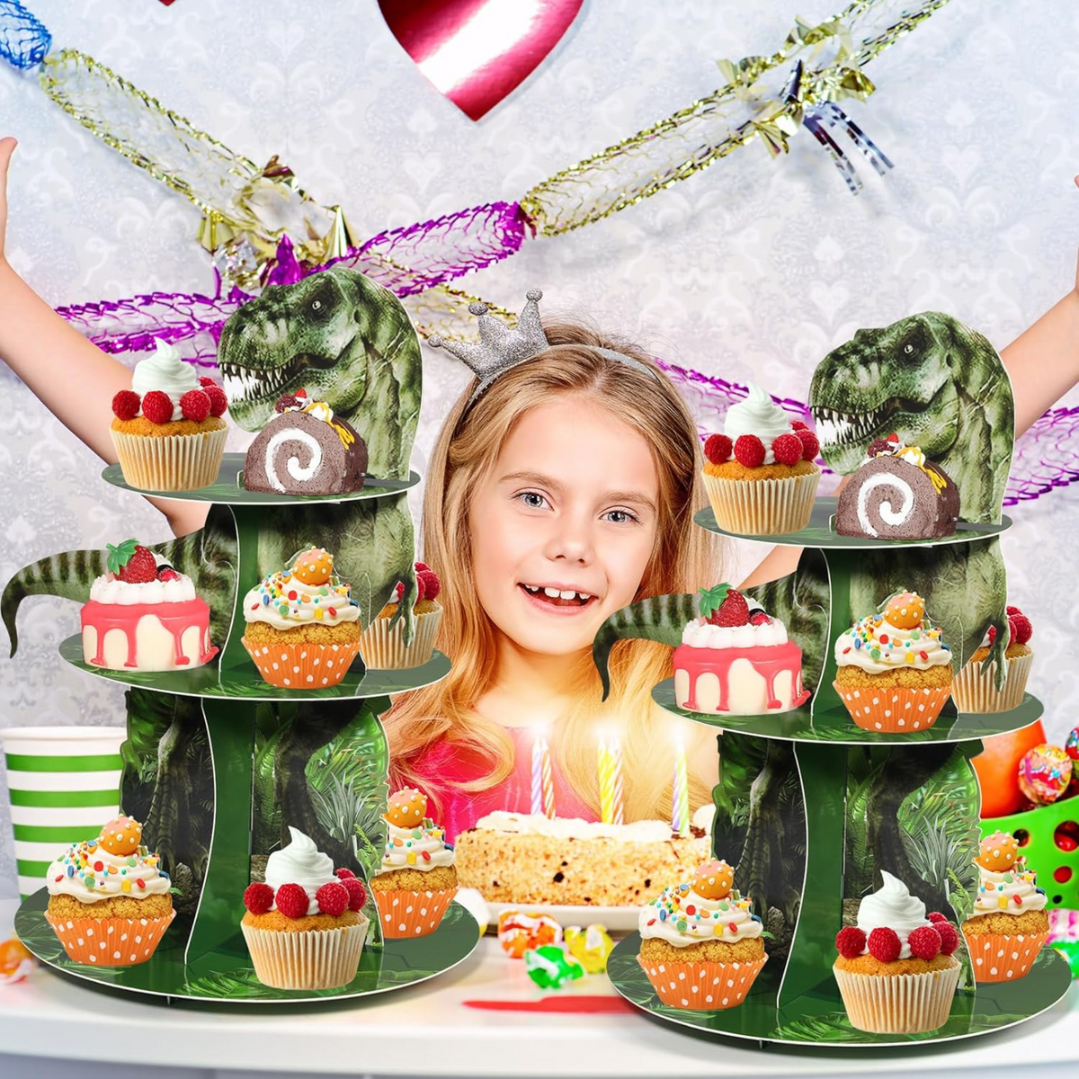 3-Tier Dinosaur Theme Cupcake Stand