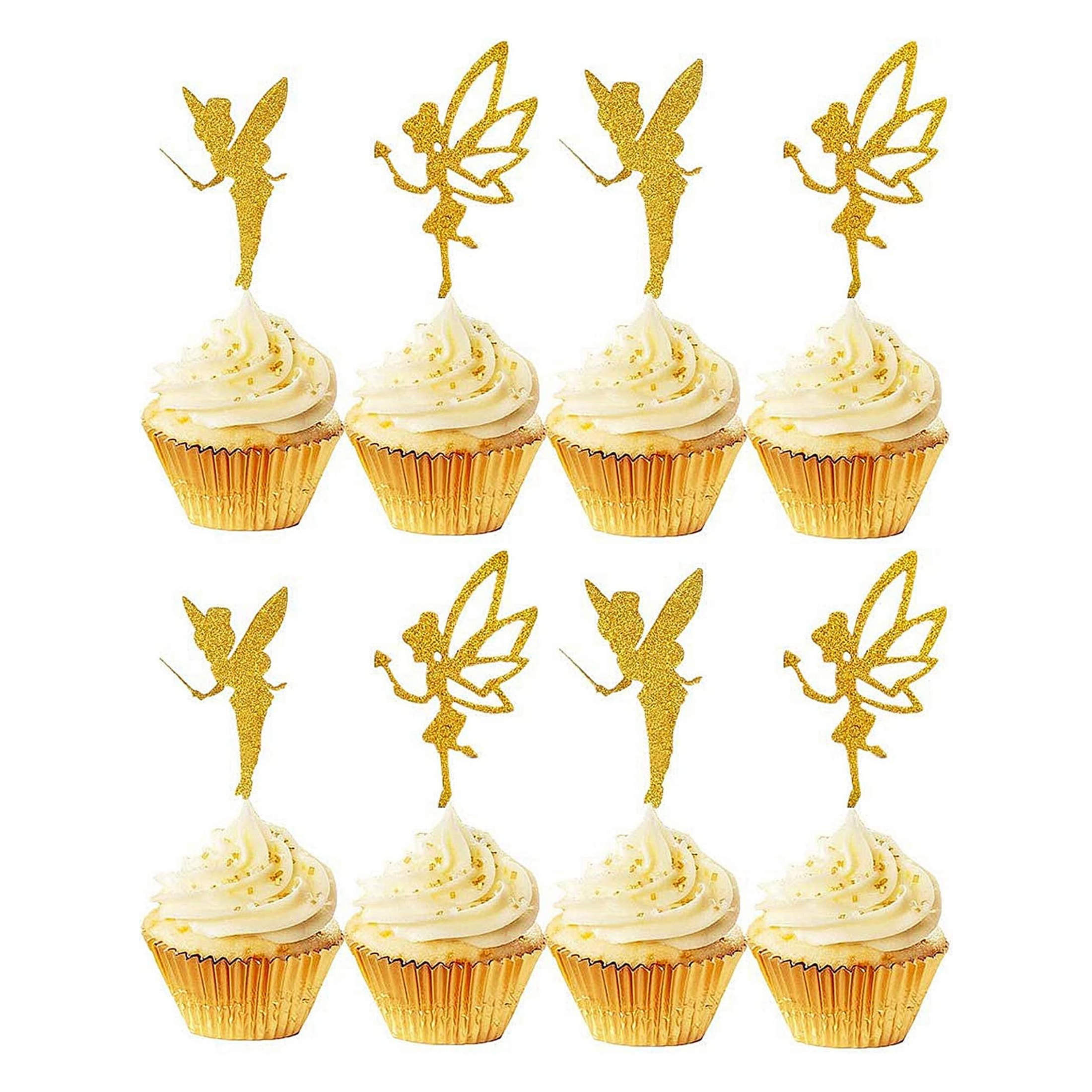 Gold Glitter Fairy Theme Cupcake Toppers Set