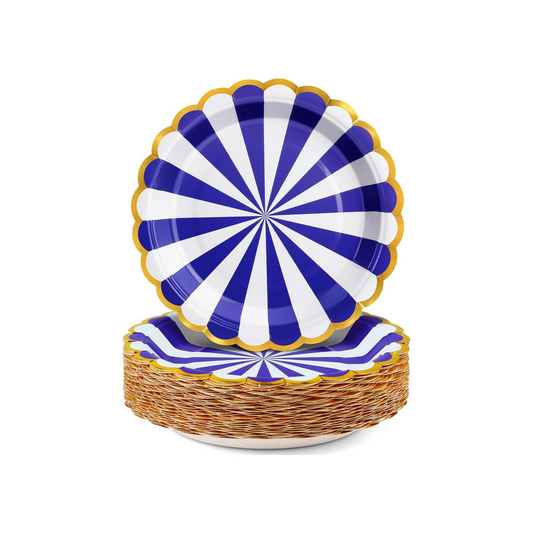 Carousel Stripe Party Theme 7 Inch Paper Plates Set (Blue)