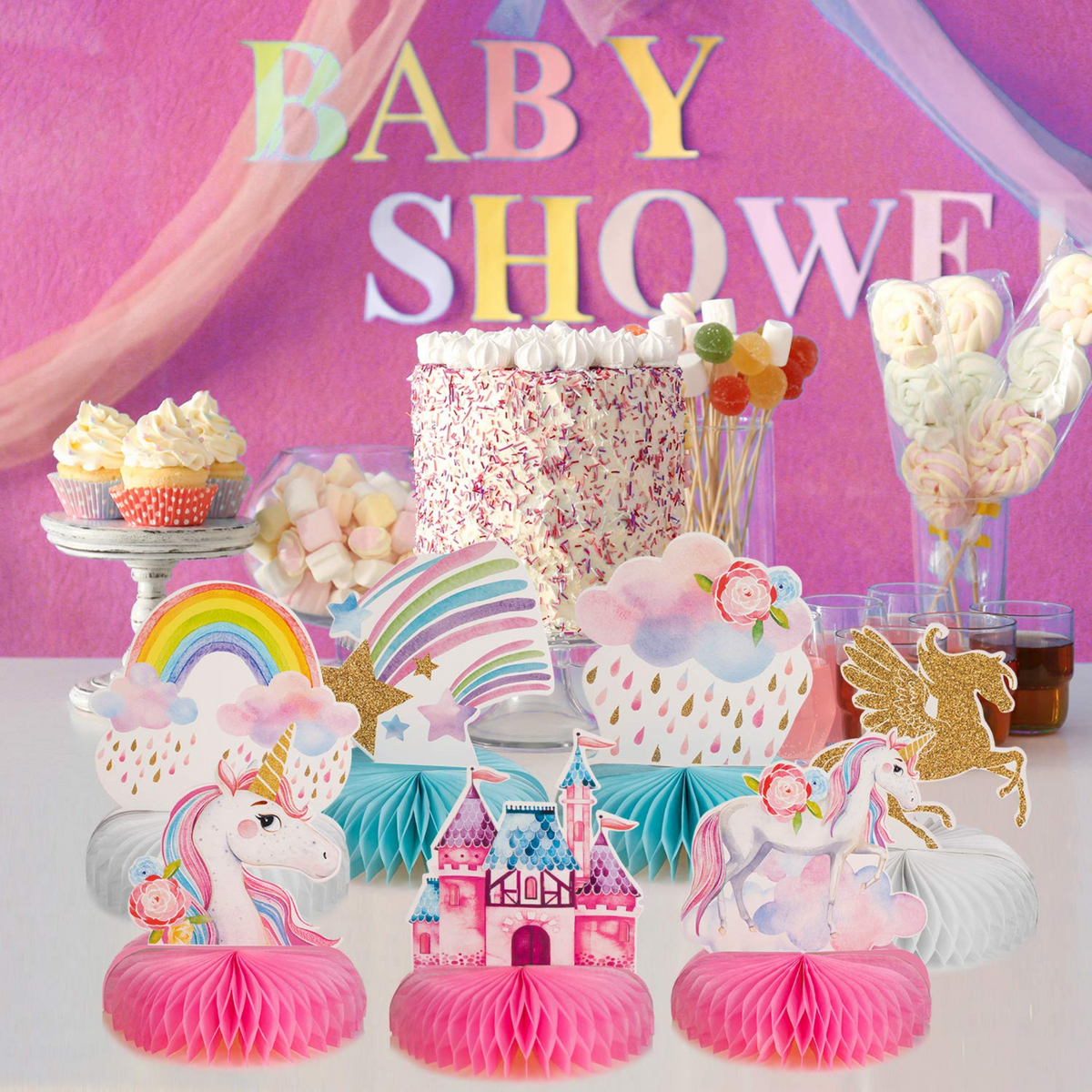 Unicorn Theme Honeycomb Decorations Set