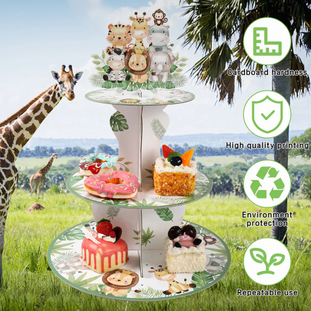 3-Tier Jungle Animals Cupcake Stand