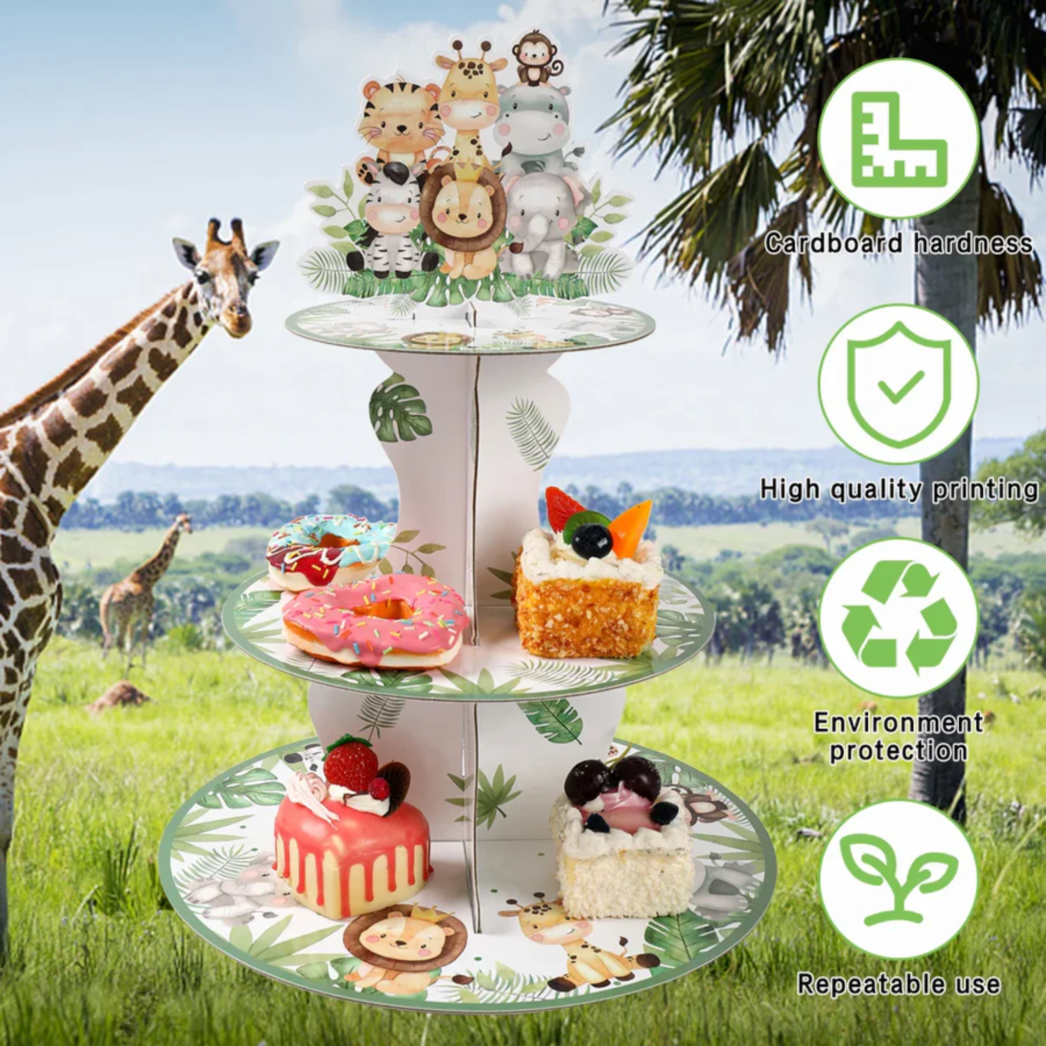 3-Tier Jungle Animals Cupcake Stand