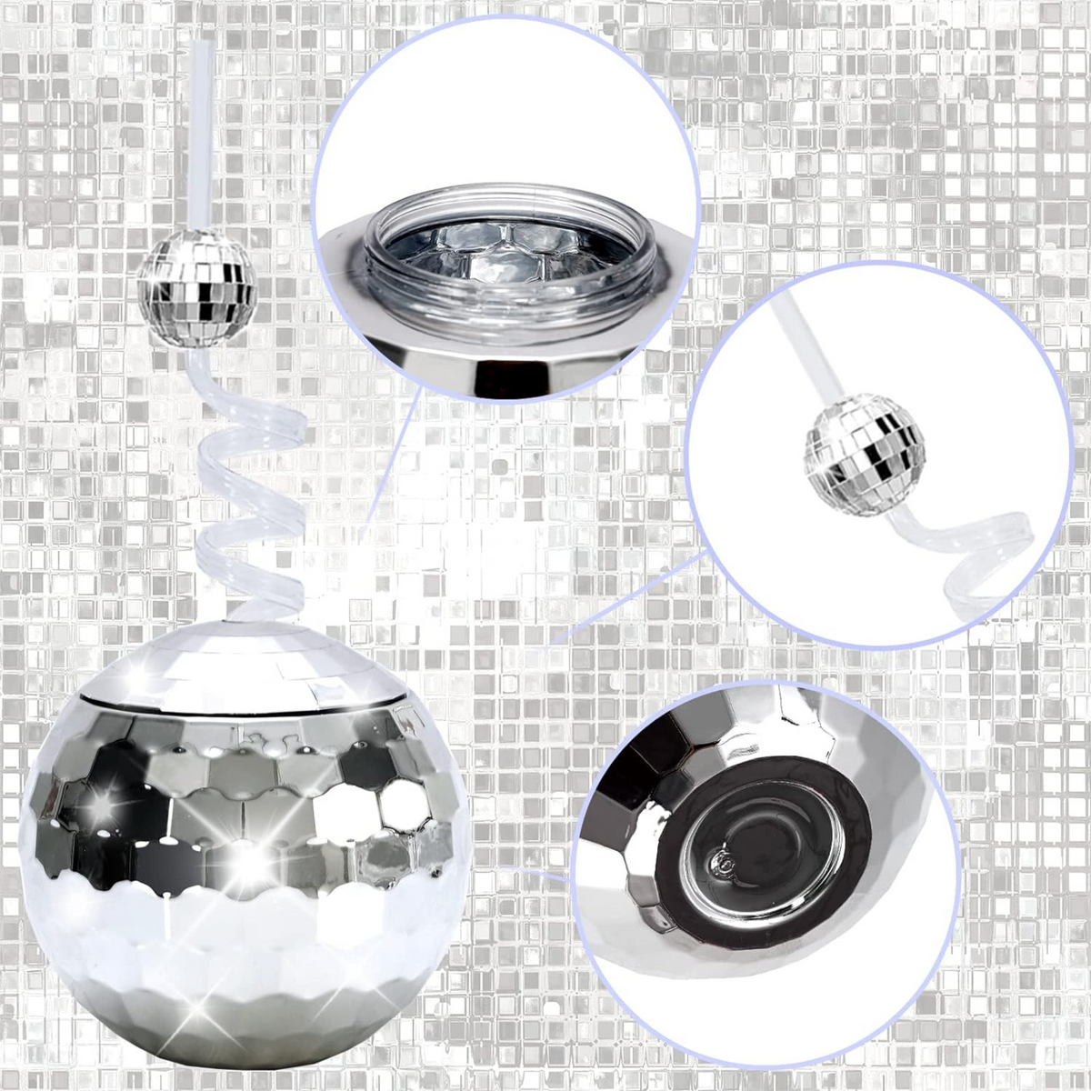Silver Shiny Disco Ball Party Cup - 1pc