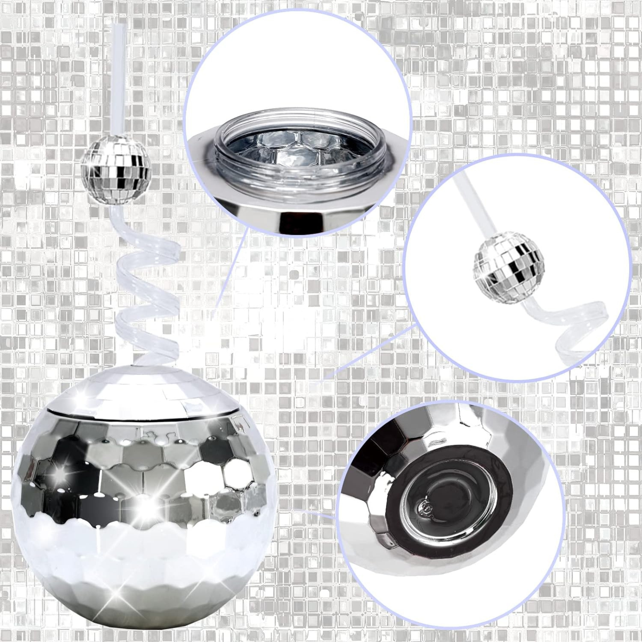 Silver Shiny Disco Ball Party Cups Set
