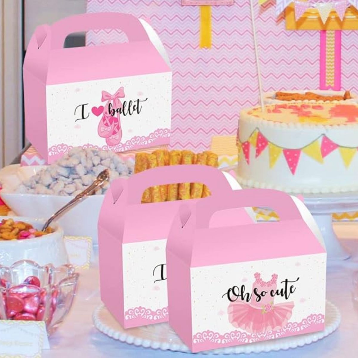 Pink Ballerina Party Goodie Favor Boxes Set