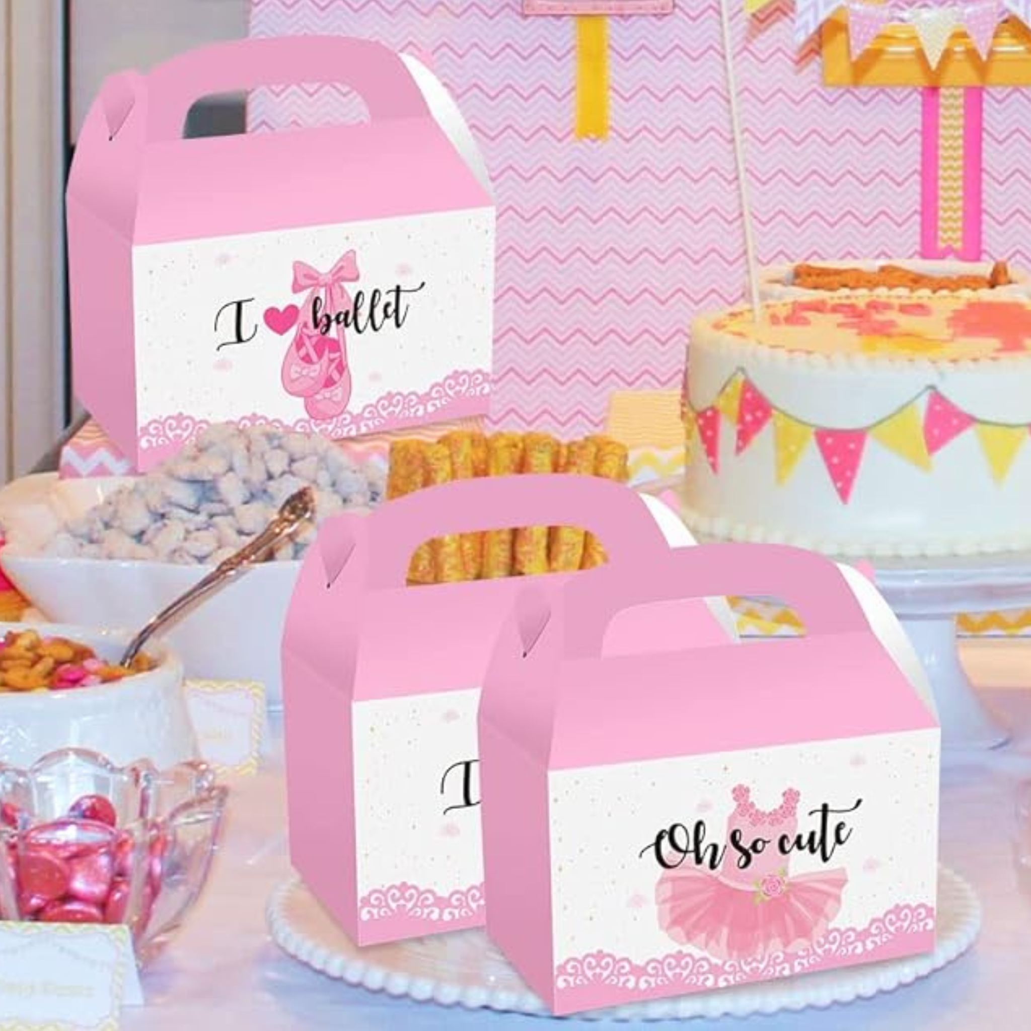 Pink Ballerina Party Goodie Favor Boxes Set