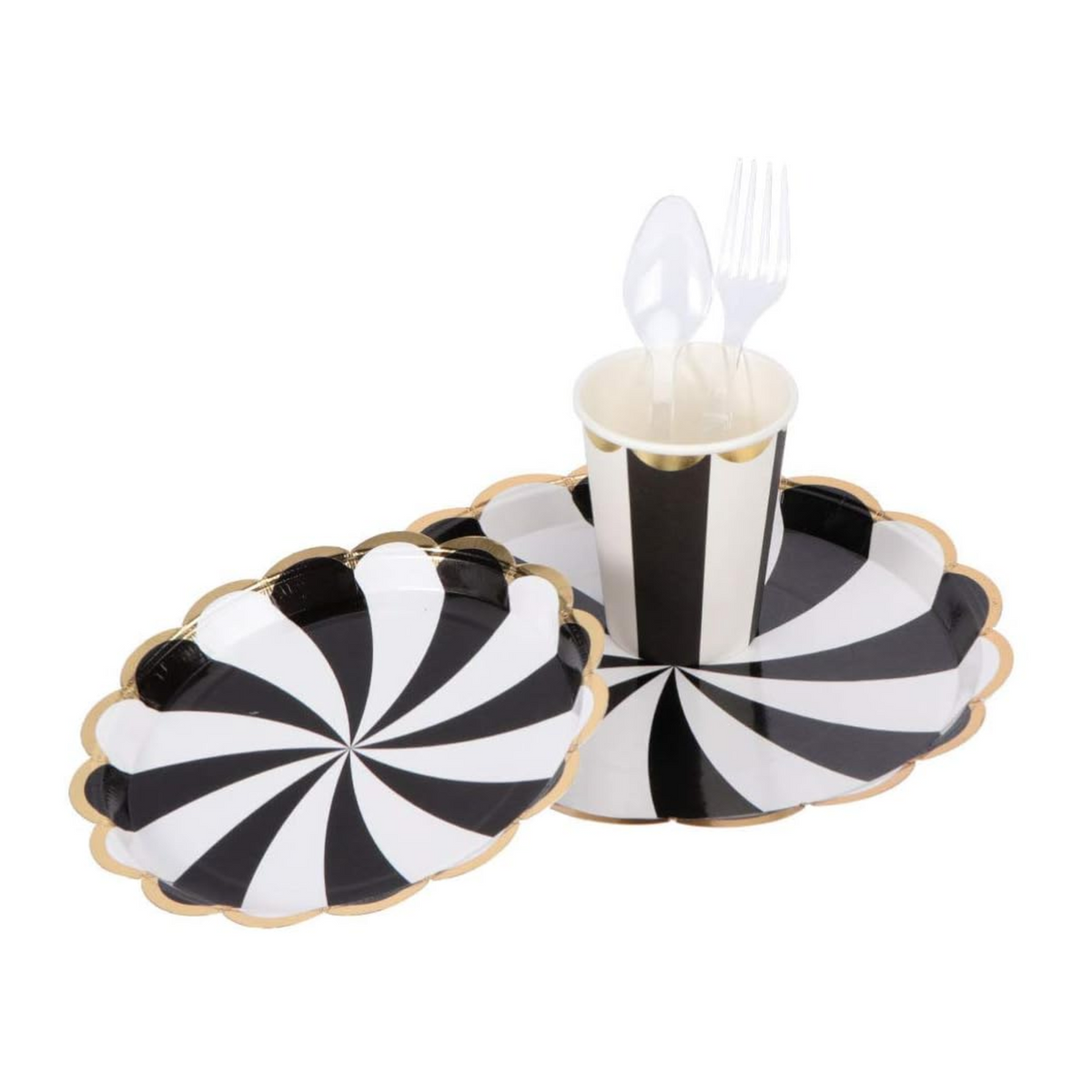 Black Swirl 9 Inch Paper Plates Set
