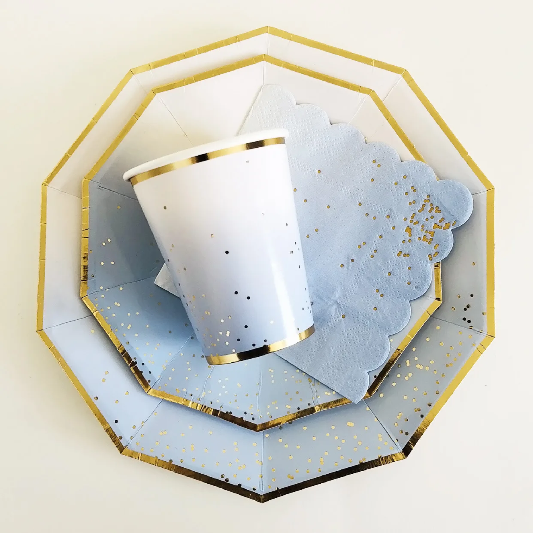 Blue Ombre with Gold Foil Dots Tableware Set