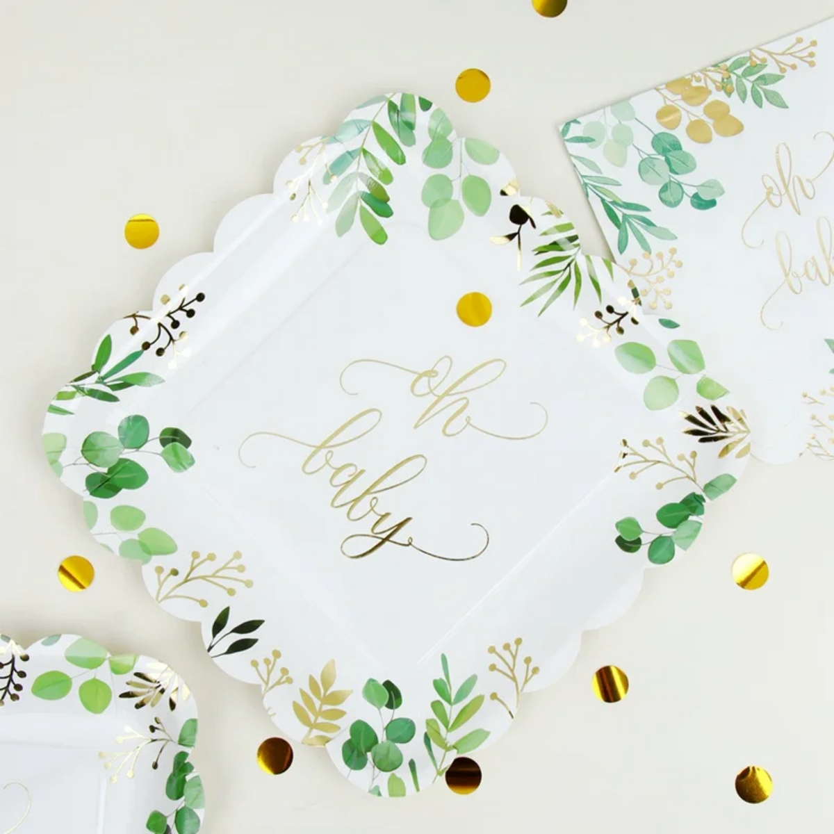 Gold Letter Oh Baby 9 Inch Paper Plates Set