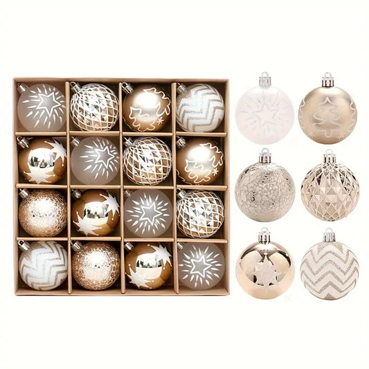 Christmas Champagne, Gold and White ornaments 16 pcs