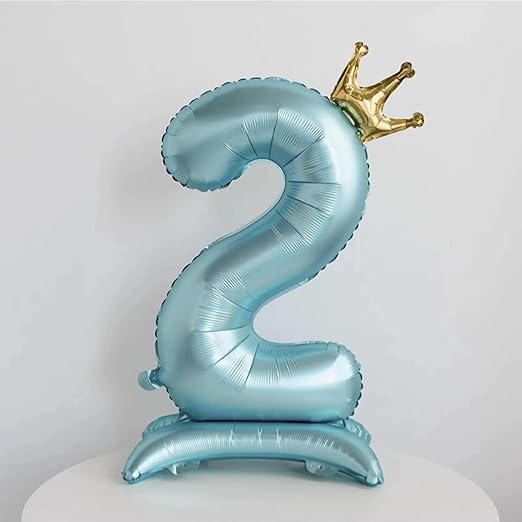 Crown Blue Number 2 Balloon with Base
