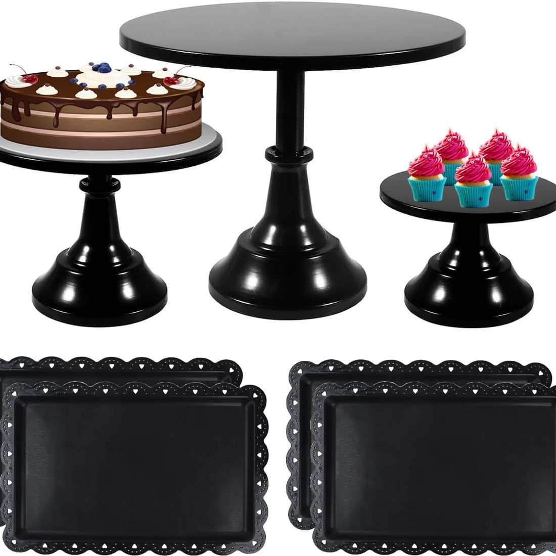 Set of Round Cake Stands and Serving Trays