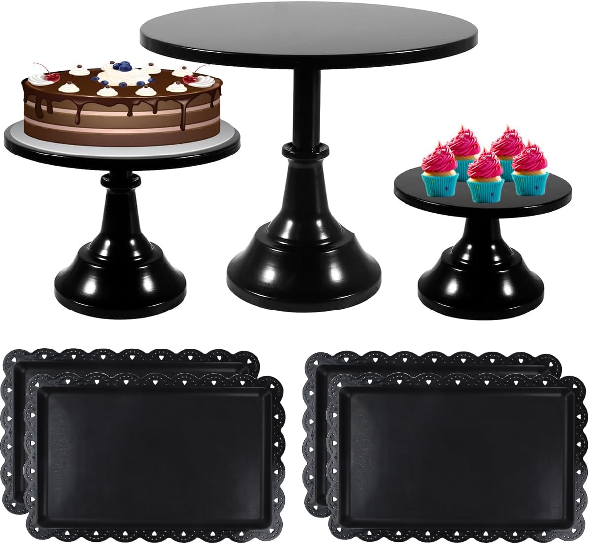 Set of Round Cake Stands and Serving Trays