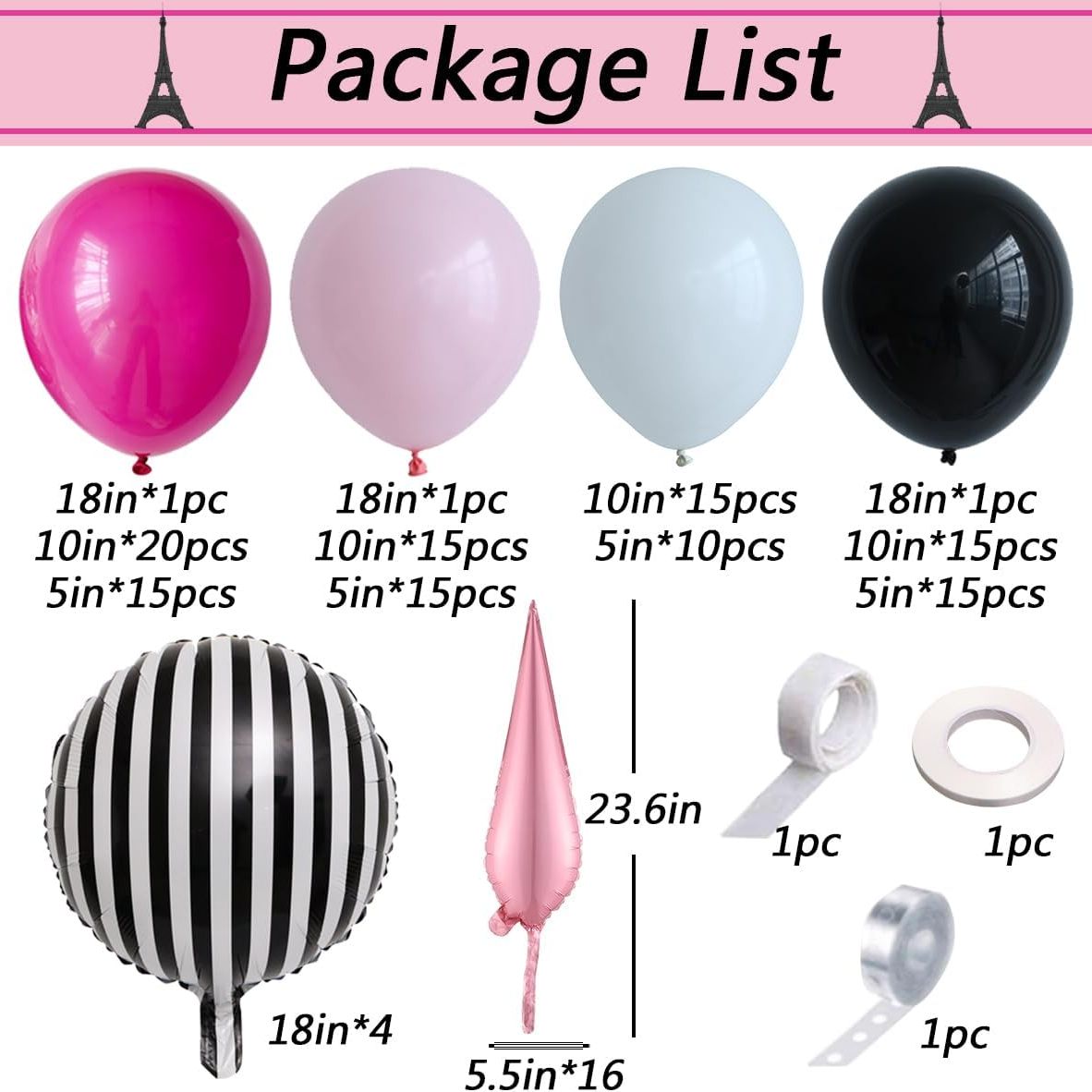 Paris Themed Balloon Garland Kit (Non-Inflated)