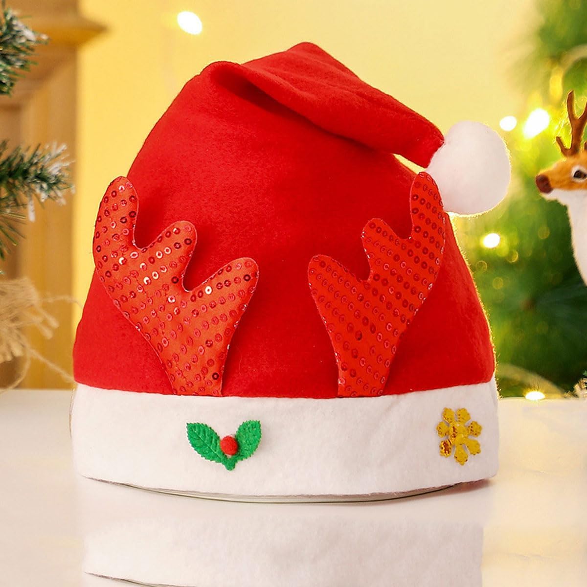 Christmas Santa Hat with Reindeer Antlers