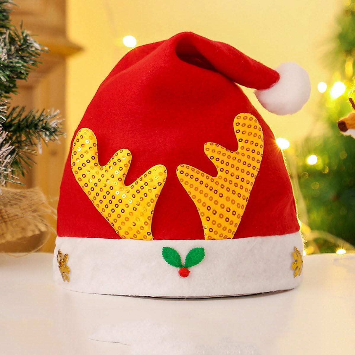 Christmas Santa Hat with Reindeer Antlers