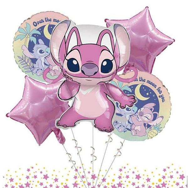 Angel & Stitch Pink 5 Pcs Foil Balloon Set