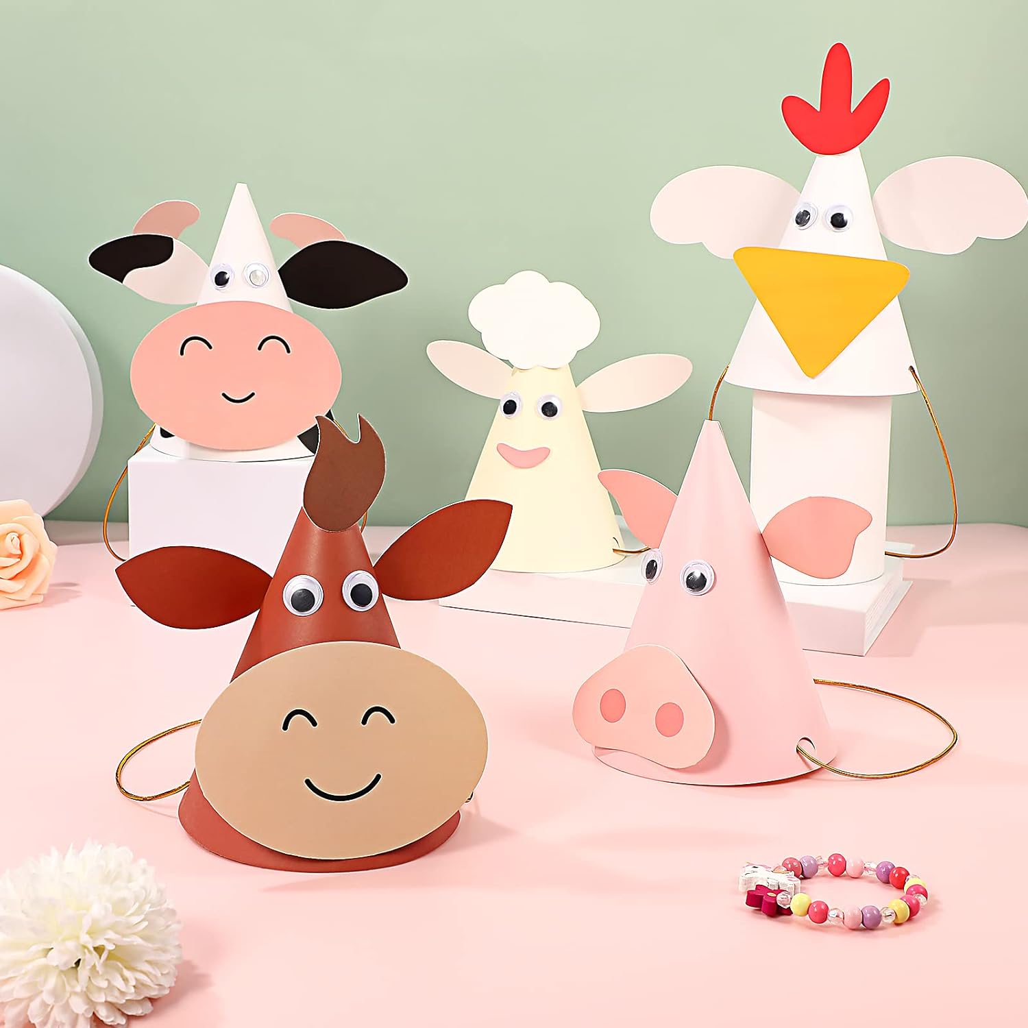 Farm Animals Cone Hats Set