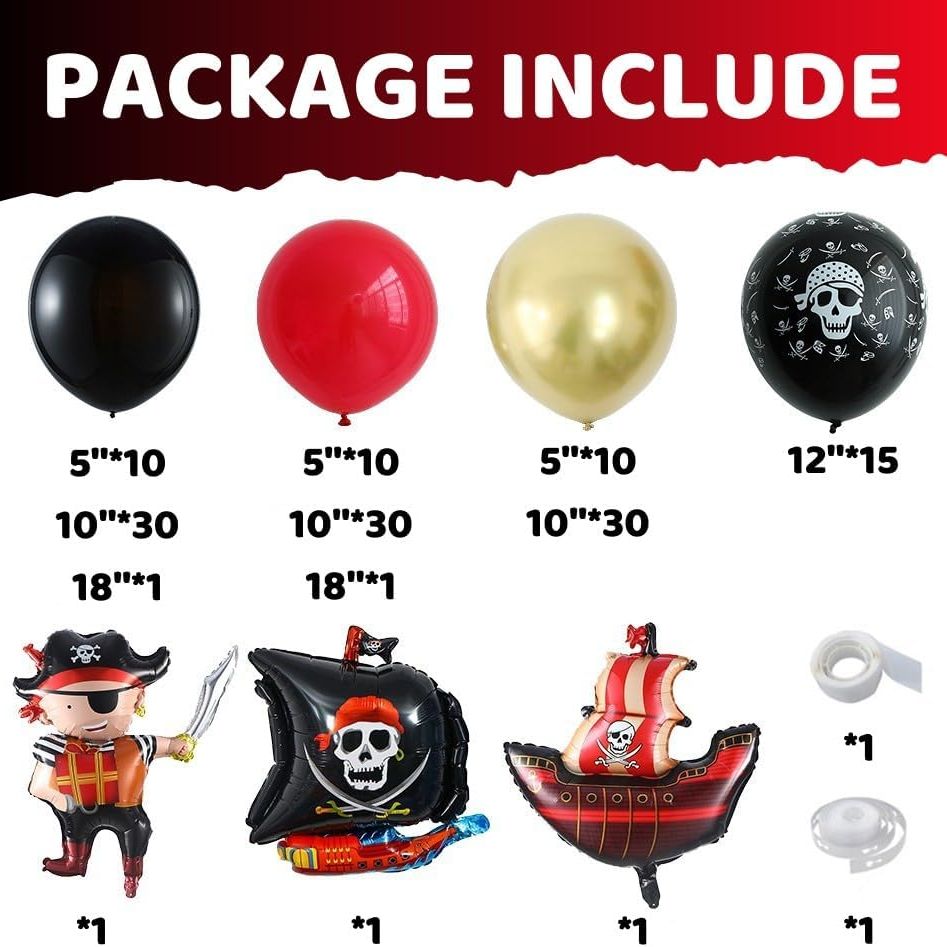 Pirate Ship Party Decorations 142PCS Balloon Arch Kit (Non-Inflated)