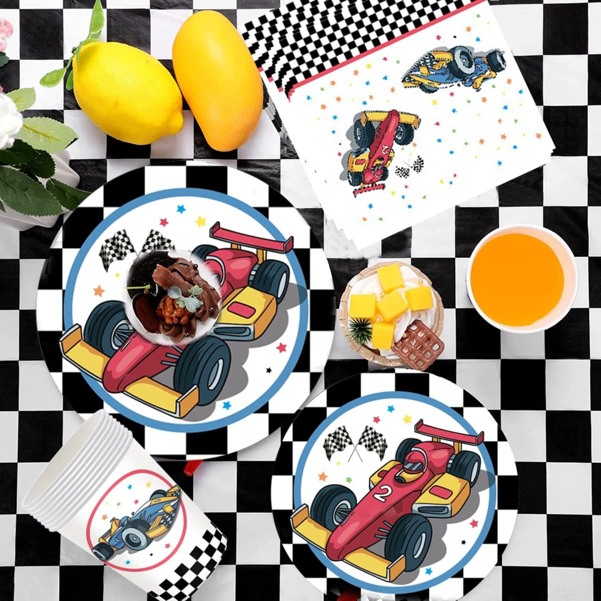 Racing Car Theme Party 9 Inch Paper Plates Set