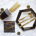 Load image into Gallery viewer, Black with Gold Theme Party Hexagon Plates Set
