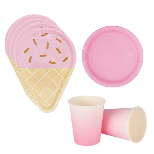 Ice Cream Theme Birthday Party Tableware Set (Pink)