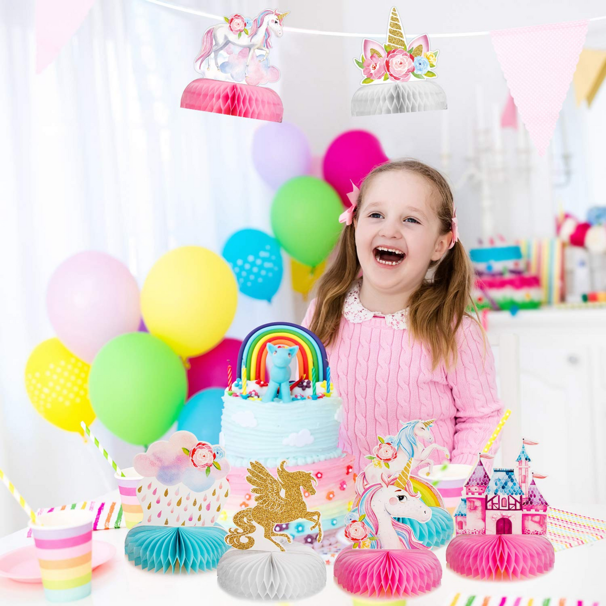 Unicorn Theme Honeycomb Decorations Set
