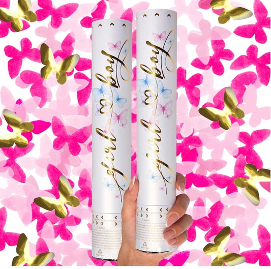 Gender Reveal Confetti Cannon - Butterfly Confetti Pink
