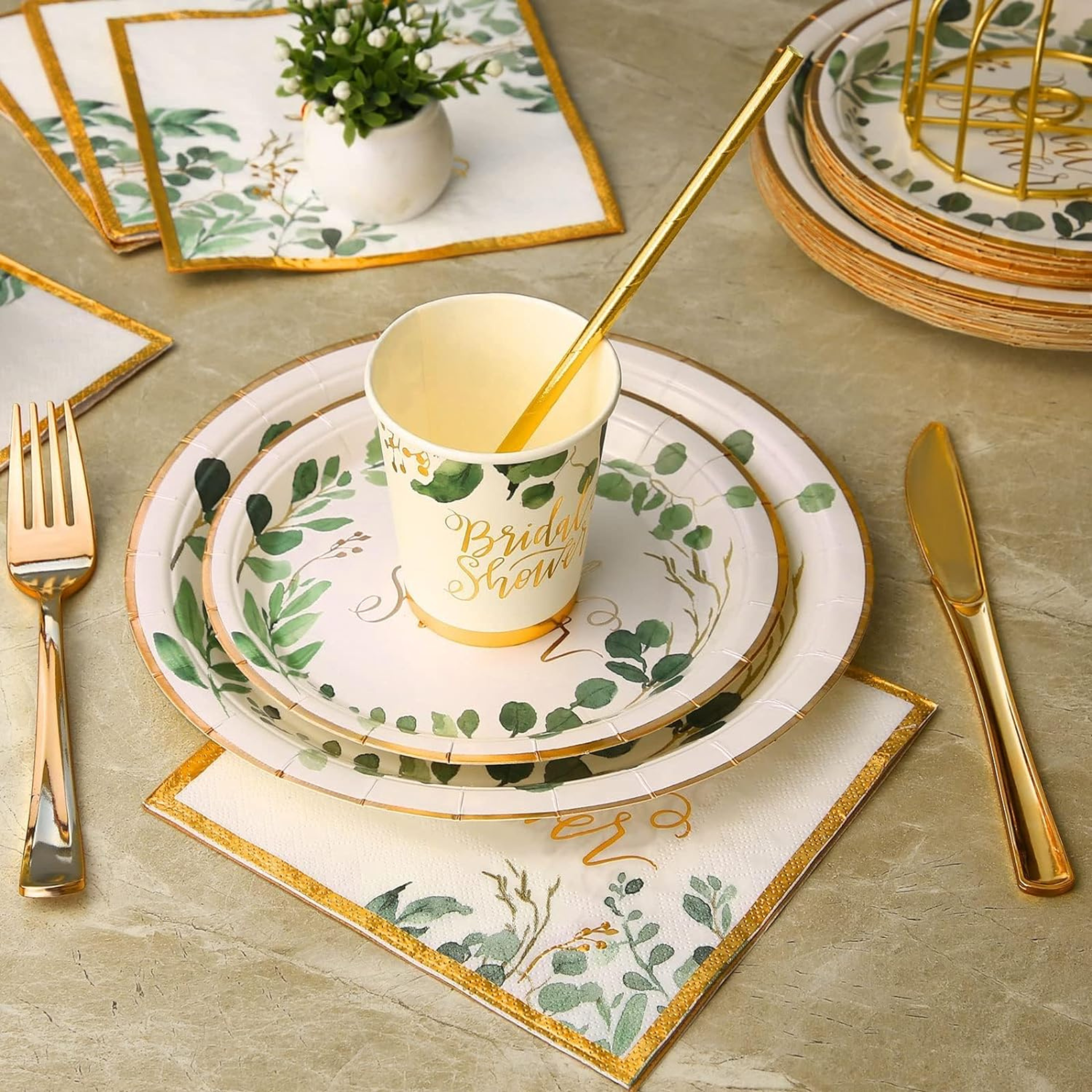 Gold Bridal Shower Decorations Tableware Set