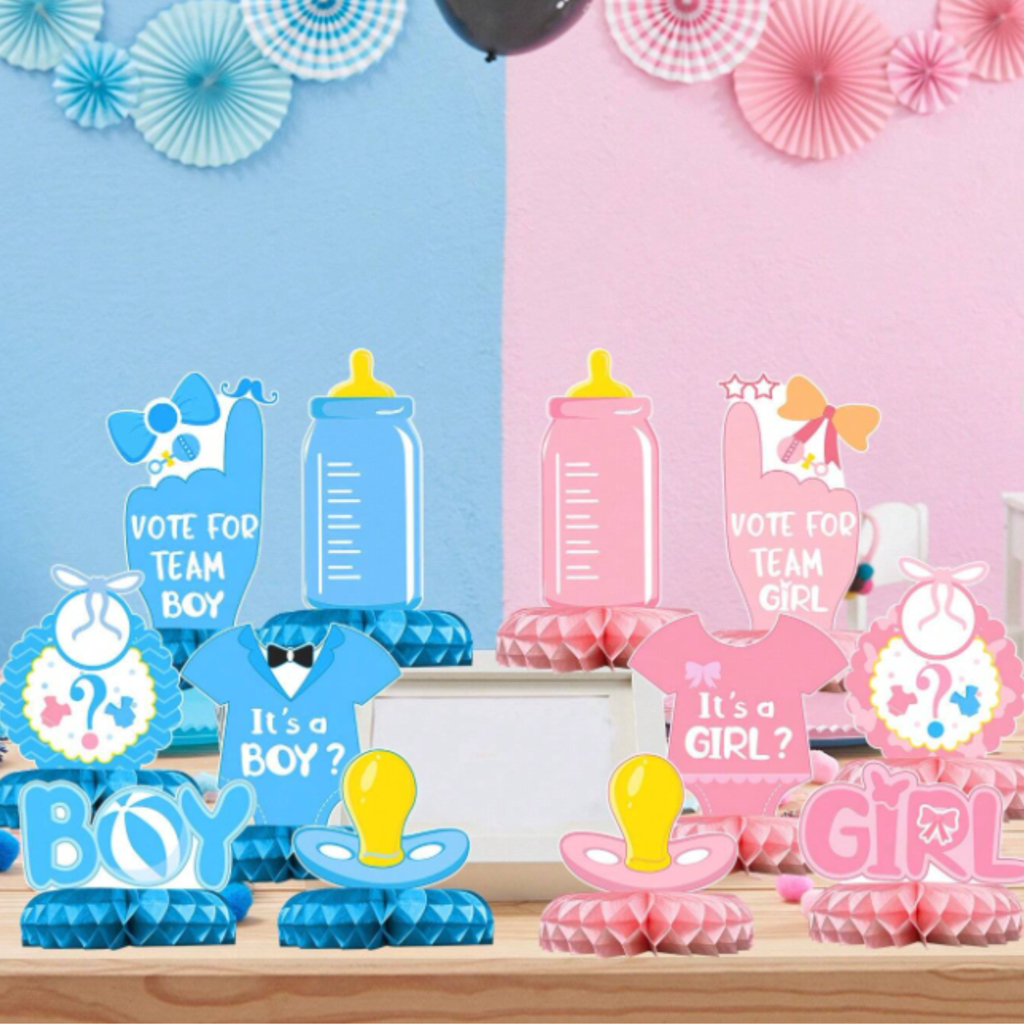 Baby Gender Reveal Honeycomb Table Centerpieces Set