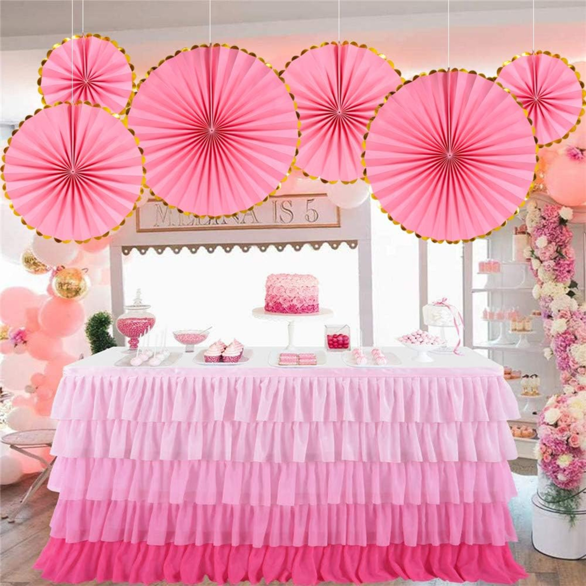 Pink Hanging Paper Fans Decoration Kit