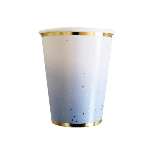 Blue Ombre with Gold Foil Dots Paper Cups Set